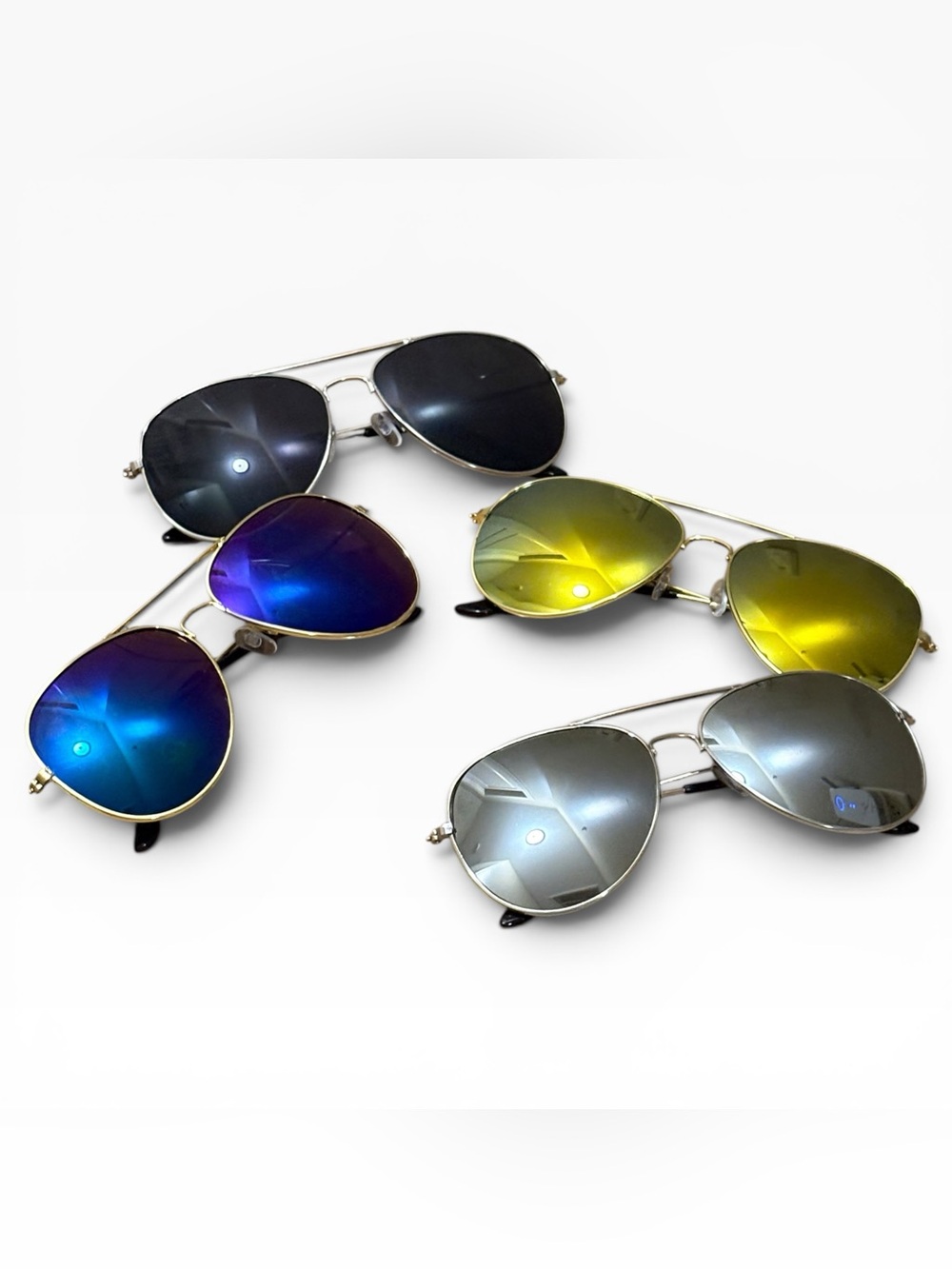 4-Pair Set - Aviator Sunglasses Bundle Mirrored